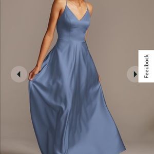spaghetti strap satin a-line long bridesmaid dress w/ pockets